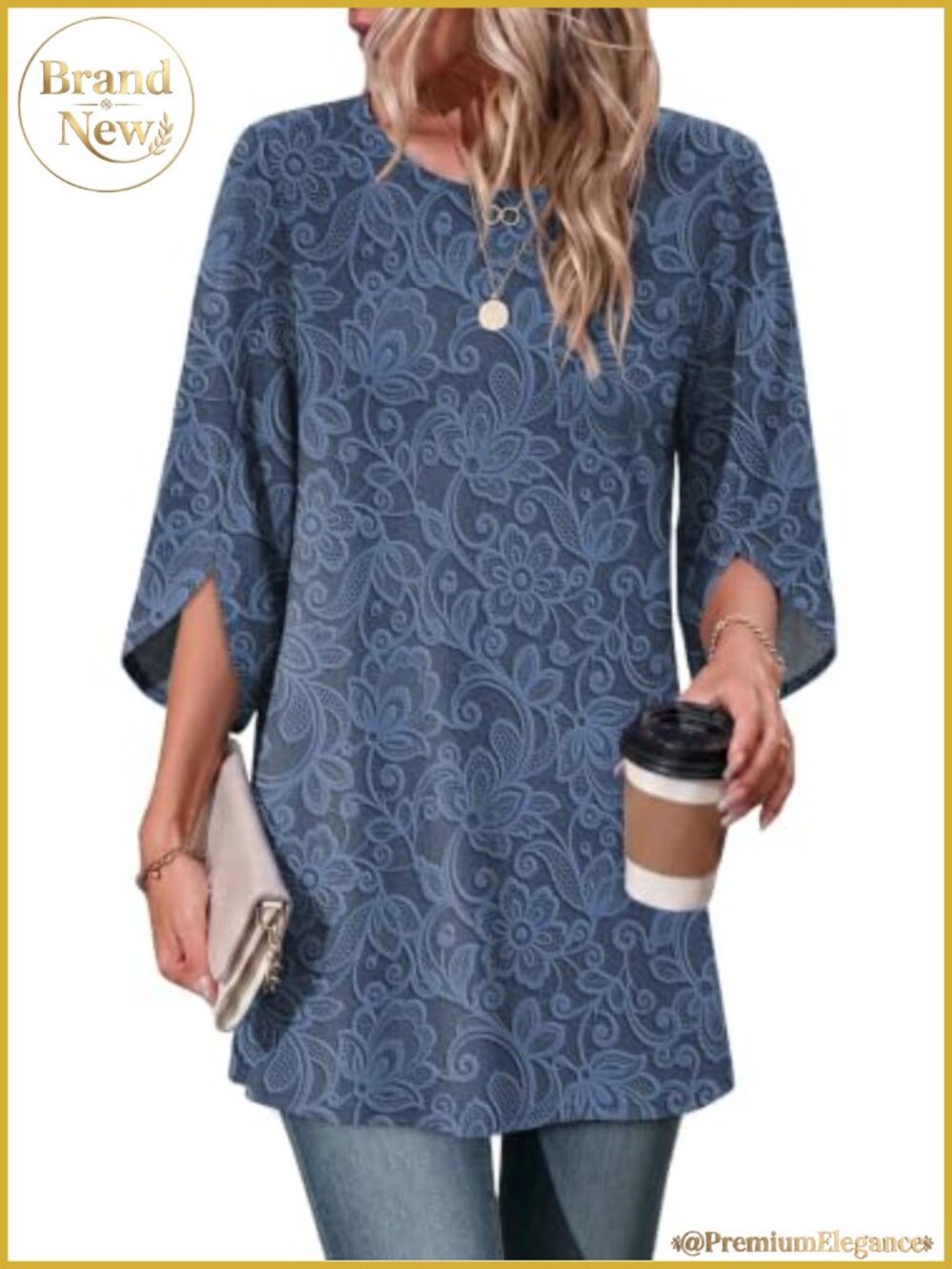 Women's Flowy Boho Tunic Top 3/4 Sleeve Crew Neck for Leggings
